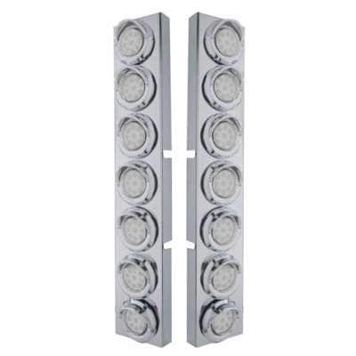 SS Front Air Cleaner Bracket With 14X 9 Amber LED 2" Reflector Lights & Visors For KW Trucks-Clear Lens