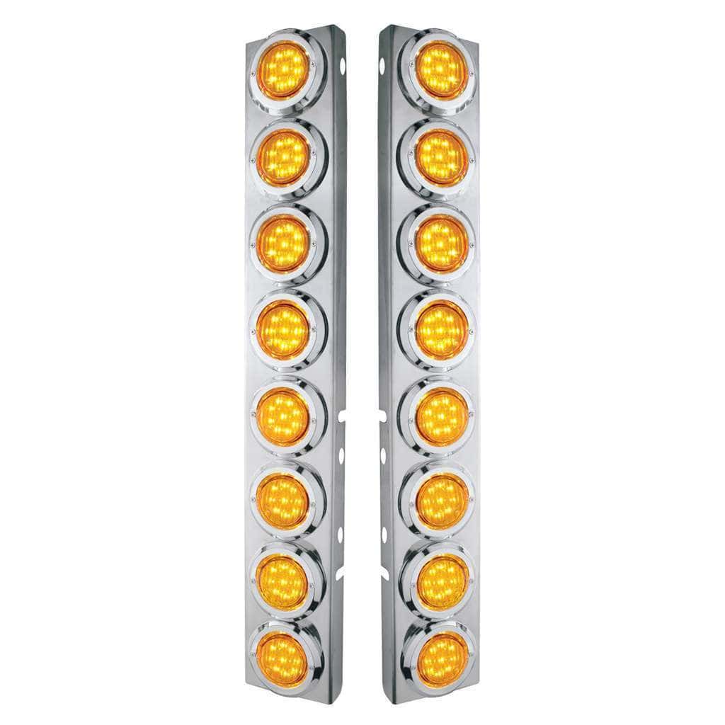 SS Front Air Cleaner Bracket With 16X 9 LED 2" Lights & Bezels For Peterbilt-Amber LED & Lens