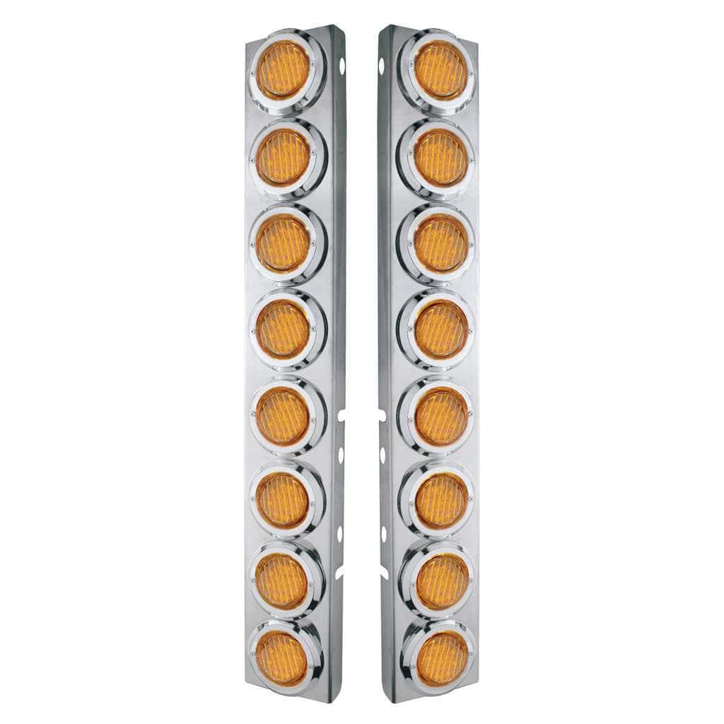 SS Front Air Cleaner Bracket With 16X 9 LED 2" Lights & Bezels For Peterbilt-Amber LED & Lens