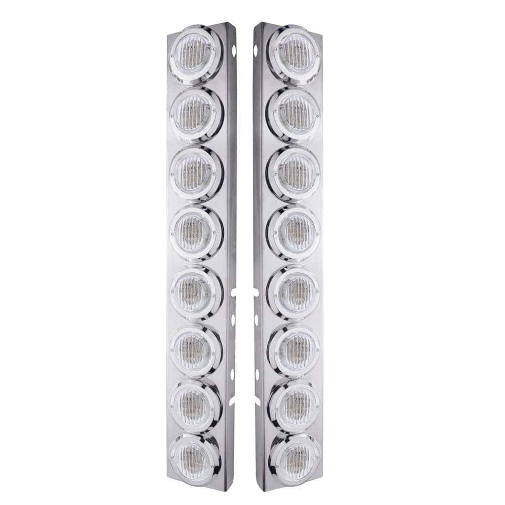 SS Front Air Cleaner Bracket With 16X 9 LED 2" Lights & Bezels For Peterbilt-Amber LED/Clear Lens
