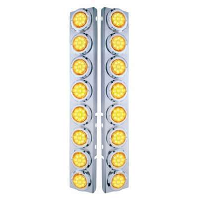 SS Front Air Cleaner Bracket With 16X 9 LED 2" Reflector Lights & Bezels For Peterbilt-Amber LED & Lens
