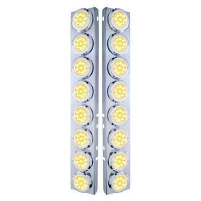 SS Front Air Cleaner Bracket With 16X 9 LED 2" Reflector Lights & Bezels For Peterbilt-Amber LED/Clear Lens