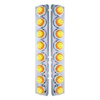 SS Front Air Cleaner Bracket With 16X 9 LED 2" Beehive Lights & Bezels For Peterbilt-Amber LED & Lens
