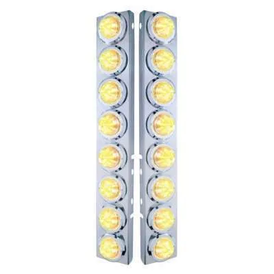 SS Front Air Cleaner Bracket With 16X 9 LED 2" Beehive Lights & Bezels For Peterbilt-Amber LED/Clear Lens