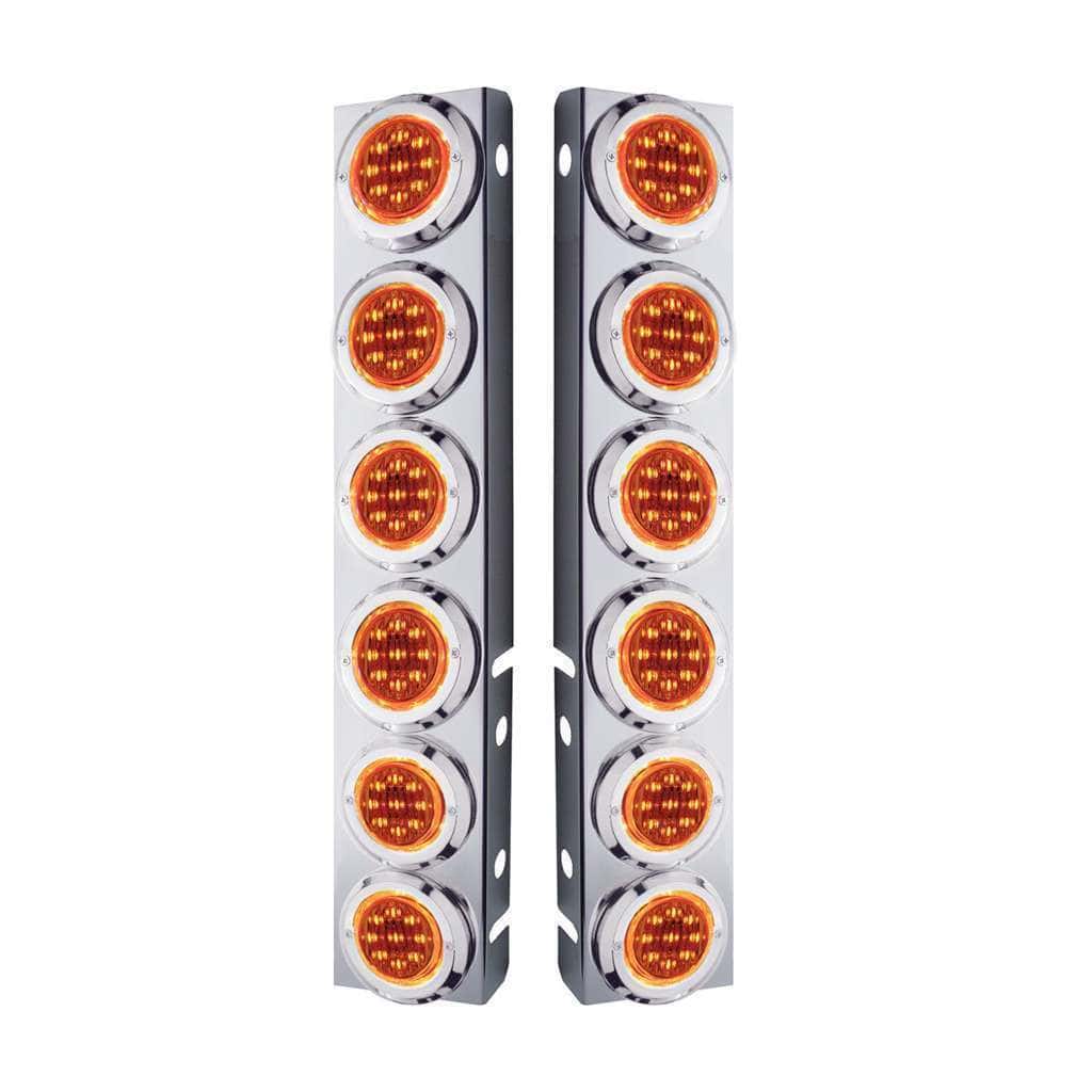 SS Front Air Cleaner Bracket With 12X 9 LED 2" Lights & Bezels For Peterbilt-Amber LED & Lens