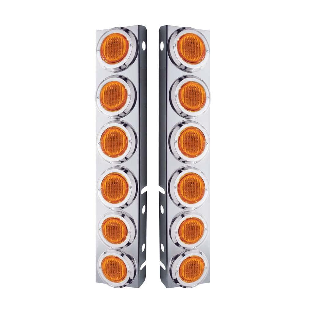 SS Front Air Cleaner Bracket With 12X 9 LED 2" Lights & Bezels For Peterbilt-Amber LED & Lens