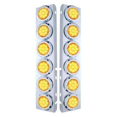 SS Front Air Cleaner Bracket With 12X 9 LED 2" Reflector Lights & Bezels For Peterbilt-Amber LED & Lens