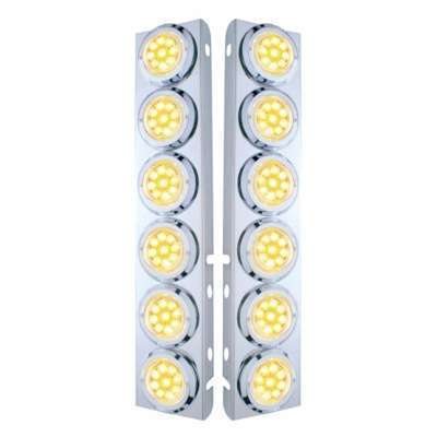 SS Front Air Cleaner Bracket With 12X 9 LED 2" Reflector Lights & Bezels For Peterbilt-Amber LED/Clear Lens