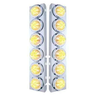 SS Front Air Cleaner Bracket With 12X 9 LED 2" Beehive Lights & Bezels For Peterbilt-Amber LED/Clear Lens
