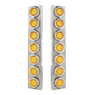 SS Front Air Cleaner Bracket With 14X 9 LED 2" Lights & Bezel For KW Trucks -Amber LED & Lens