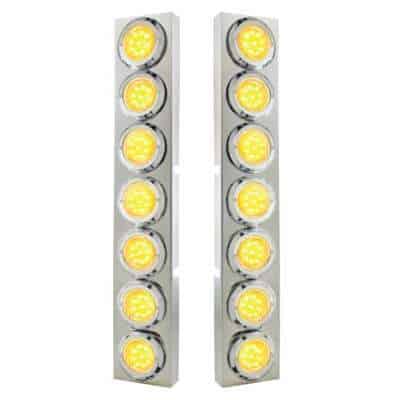 SS Front Air Cleaner Bracket With 14X 9 LED 2" Lights & Bezel For KW Trucks -Amber LED/Clear Lens