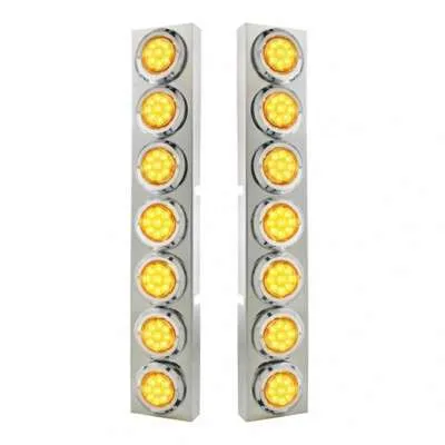 SS Front Air Cleaner Bracket With 14X 9 Amber LED 2" Reflector Lights & Bezel For KW Trucks -Amber Lens
