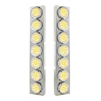 SS Front Air Cleaner Bracket With 14X 9 Amber LED 2" Reflector Lights & Bezel For KW Trucks -Clear Lens