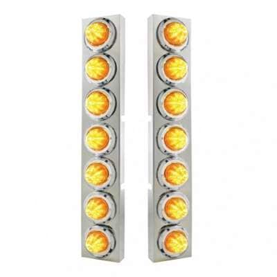 SS Front Air Cleaner Bracket With 14X 9 Amber LED 2" Beehive Lights & Bezels For KW Trucks -Amber Lens