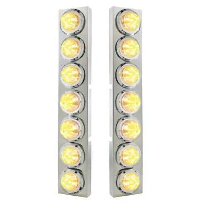 SS Front Air Cleaner Bracket With 14X 9 Amber LED 2" Beehive Lights & Bezels For KW Trucks -Clear Lens