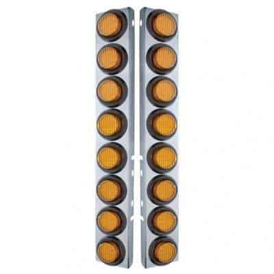 SS Front Air Cleaner Bracket With 16X 9 LED 2" Lights For Peterbilt-Rubber Grommet Amber LED & Lens