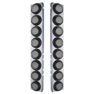 SS Front Air Cleaner Bracket With 16X 9 LED 2" Lights For Peterbilt-Rubber Grommet Amber LED/Clear Lens