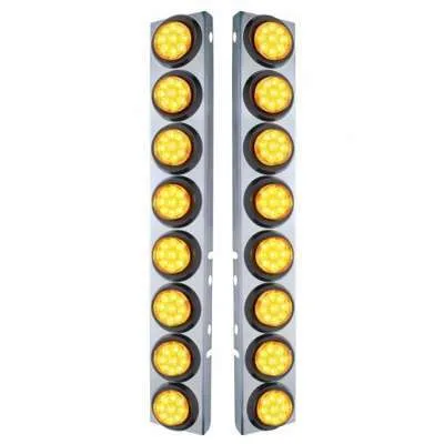 SS Front Air Cleaner Bracket With 16X 9 LED 2" Reflector Lights For Peterbilt-Amber LED & Lens