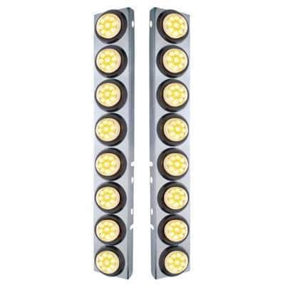 SS Front Air Cleaner Bracket With 16X 9 LED 2" Reflector Lights For Peterbilt-Amber LED/Clear Lens