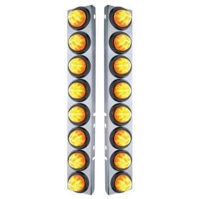 SS Front Air Cleaner Bracket With 16X 9 LED 2" Beehive Lights For Peterbilt-Amber LED & Lens