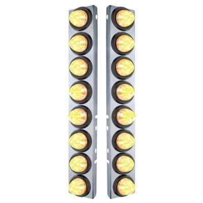 SS Front Air Cleaner Bracket With 16X 9 LED 2" Beehive Lights For Peterbilt -Amber LED/Clear Lens