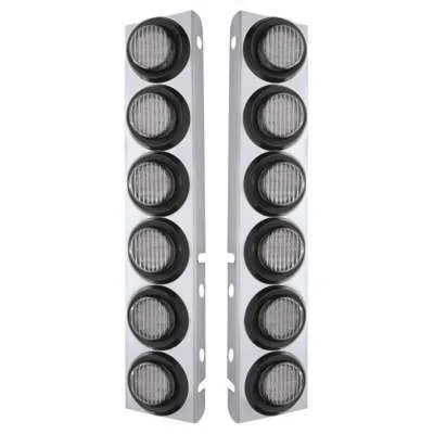 SS Front Air Cleaner Bracket With 12X 9 LED 2" Lights For Peterbilt-Rubber Grommet Amber LED/Clear Lens