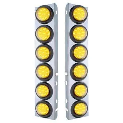 SS Front Air Cleaner Bracket With 12X 9 LED 2" Reflector Lights For Peterbilt-Grommet Amber LED & Lens