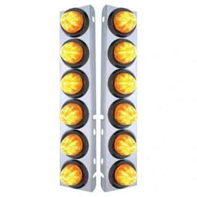 SS Front Air Cleaner Bracket With 12X 9 LED 2" Beehive Lights For Peterbilt-Grommet Amber LED & Lens
