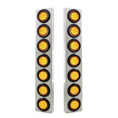 SS Front Air Cleaner Bracket With 14X 9 LED 2" Lights Bezel For KW Trucks -Amber LED & Lens