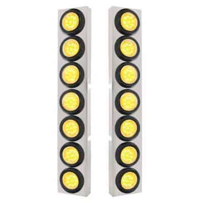 SS Front Air Cleaner Bracket With 14X 9 LED 2" Lights Bezel W Grommet For KW Trucks -Amber LED/Clear Lens