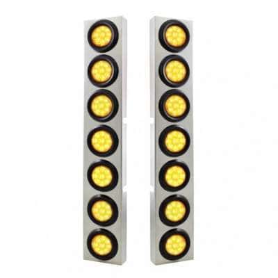 SS Front Air Cleaner Bracket With 14X 9 Amber LED 2" Reflector Lights For KW Trucks -Grommet Amber Lens