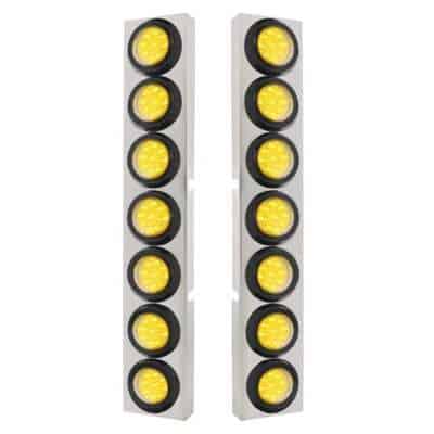 SS Front Air Cleaner Bracket With 14X 9 Amber LED 2" Reflector Lights For KW Trucks -Grommet Clear Lens