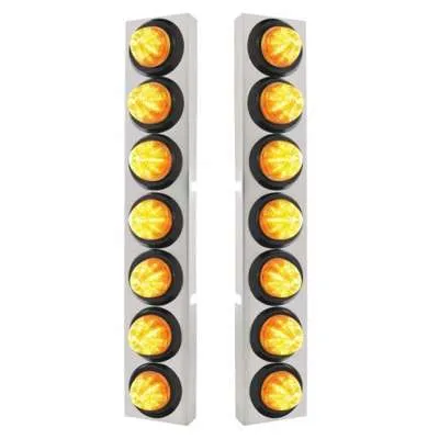 SS Front Air Cleaner Bracket With 14X 9 LED 2" Beehive Lights Bezel For KW Trucks -Amber LED & Lens