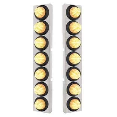 SS Front Air Cleaner Bracket With 14X 9 LED 2" Beehive Lights Bezel For KW Trucks -Amber LED/Clear Lens