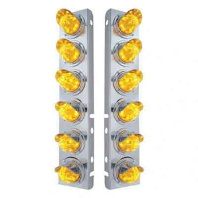 SS Front Air Cleaner Bracket With 12X 11 LED Watermelon Lights & Visors For Peterbilt-Amber LED & Lens