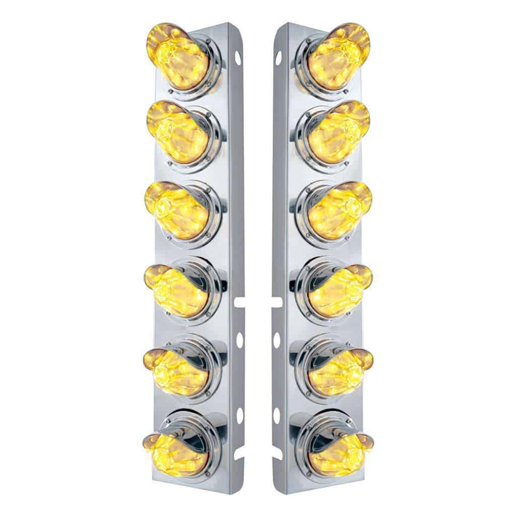 SS Front Air Cleaner Bracket With 12X 11 LED Watermelon Lights & Visors For Peterbilt-Amber LED/Clear Lens