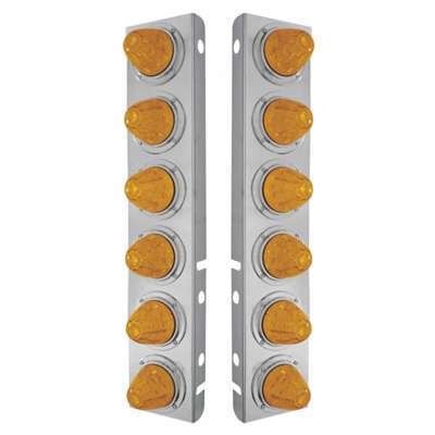 SS Front Air Cleaner Bracket With 12X 11 LED Watermelon Lights & Bezels For Peterbilt-Amber LED & Lens
