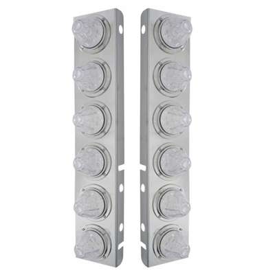 SS Front Air Cleaner Bracket With 12X 11 LED Watermelon Lights & Bezels For Peterbilt-Amber LED/Clear Lens