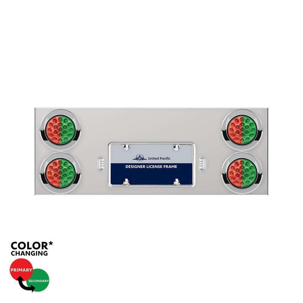 33-3/4" SS Rear Center Panel With 4X 19 LED 4" Double Fury Lights & Visors-Red & Green LED