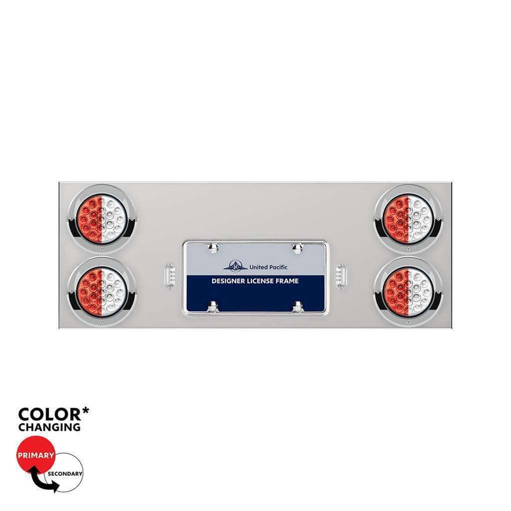 33-3/4" SS Rear Center Panel With 4X 19 LED 4" Double Fury Lights & Visors-Red & White LED