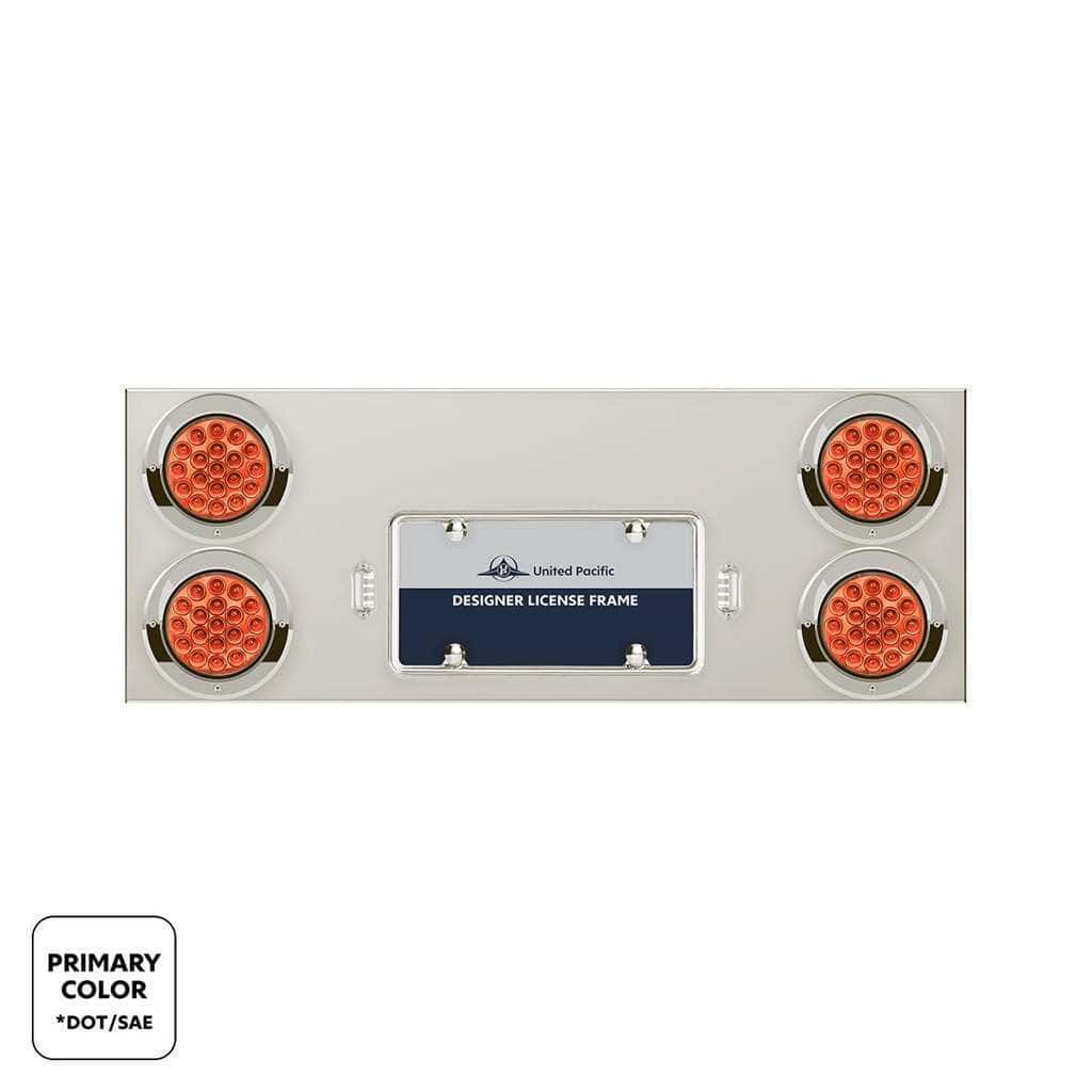 33-3/4" SS Rear Center Panel With 4X 19 LED 4" Double Fury Lights & Visors-Red & White LED