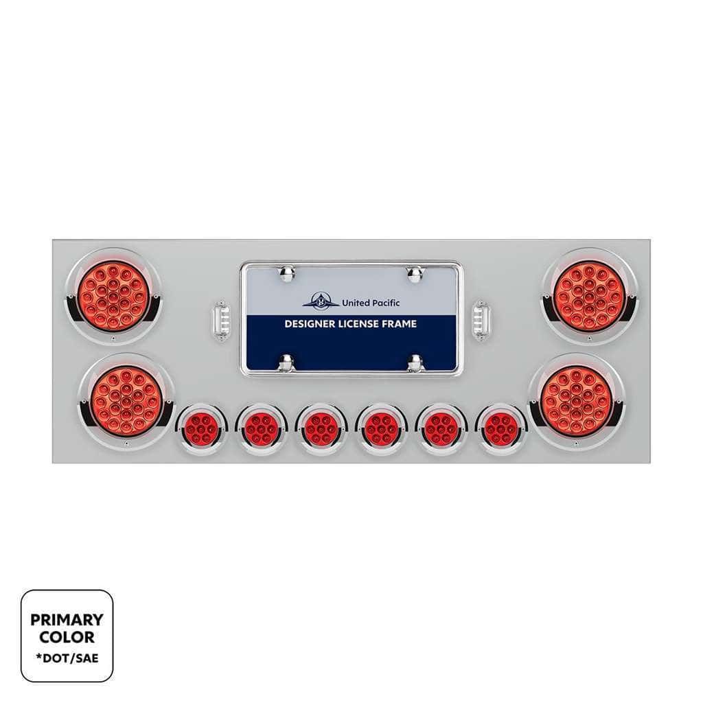 SS Rear Center Panel With 4X 19 LED 4" & 6X 7 LED 2" Double Fury Lights & Visors-Red & White LED