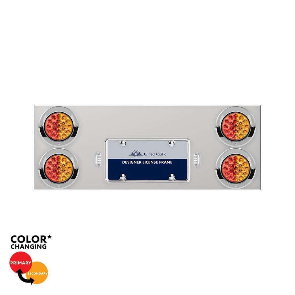 33-3/4" SS Rear Center Panel With 4X 19 LED 4" Double Fury Lights & Visors-Red & Amber LED