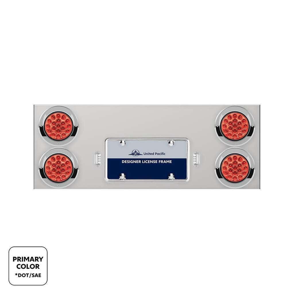 33-3/4" SS Rear Center Panel With 4X 19 LED 4" Double Fury Lights & Visors-Red & Amber LED