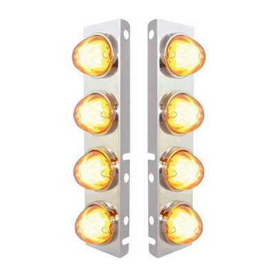SS Front Air Cleaner Bracket With 8X 9 Amber LED Watermelon GloLight & Bezels For Peterbilt-Clear Lens
