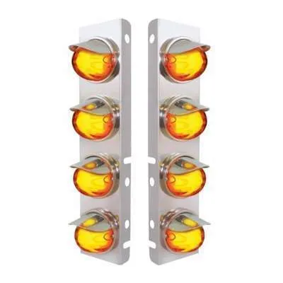 SS Front Air Cleaner Bracket With 8X 9 Amber LED Watermelon GloLight & Visors For Peterbilt-Amber Lens
