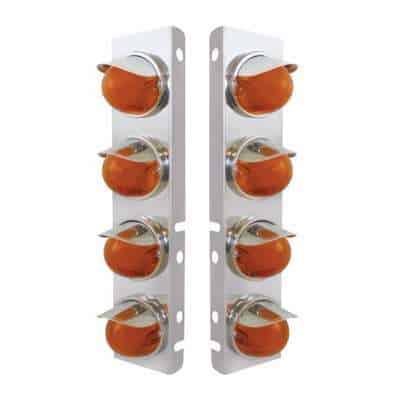 SS Front Air Cleaner Bracket With 8X 9 Amber LED Watermelon GloLight & Visors For Peterbilt-Amber Lens