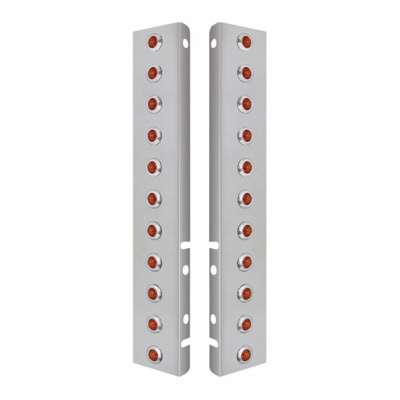 SS Front Air Cleaner Bracket With 22X 3 Amber LED 3/4" Mini Lights & SS Bezels For Peterbilt-Amber Lens