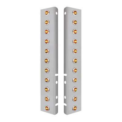 SS Front Air Cleaner Bracket With 22X 3 Amber LED 3/4" Mini Lights & SS Bezels For Peterbilt-Clear Lens