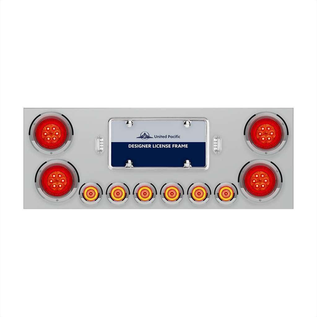 SS Rear Center Panel With Four 16 LED 4" Turbine Light & Six 7 LED 2" Lights & Bezels-Red LED/Red Lens